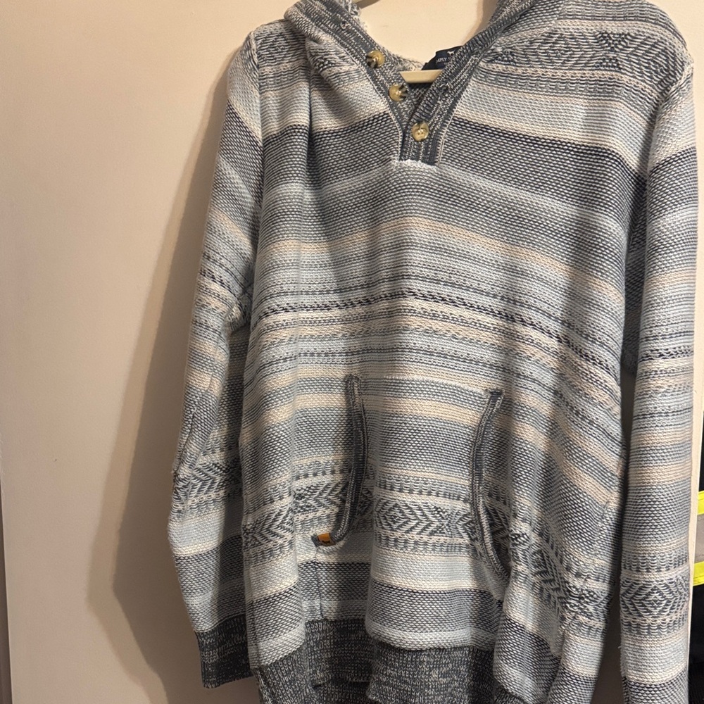Simply Southern Men's Striped Gray/Blue Sweater Size Large